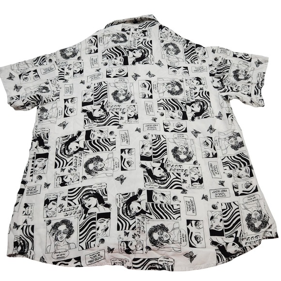 Self Esteem Comic Strip Shirt Sz L Short Sleeve Cyrus Button Up Pop Art White - Picture 6 of 7